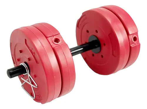 Mancuerna + 10kg con topes + 4 discos de 2.5kg